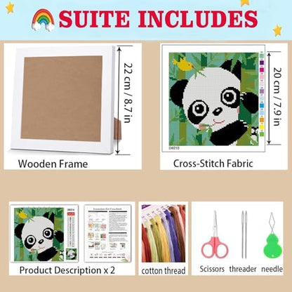Lzyueyuan Panda Cross Stitch Kits for Beginners,Stamped Cross Stitch for Adults with Framed,Crafts for Girls 8-12 Embroidery Kit,11CT Cross-Stitch Arts and Crafts for Adults 8.7inX8.7in - Image 5