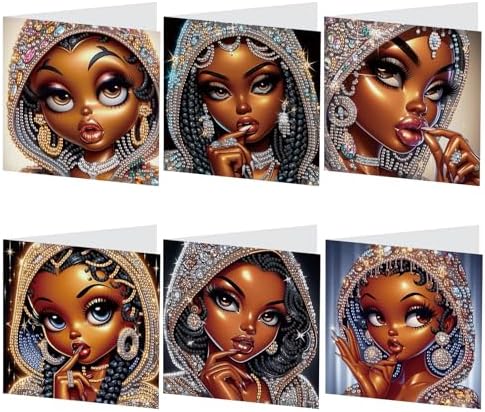 AiYuanzsh 6 Pcs 5D Diamond Painting Greeting Card Kits, Luxury Black Beauty Design DIY Diamond Art Greeting Cards with Envelopes, Handmade Rhinestone Cards for Adults Birthday & Festival Celebration by AiYuanzsh