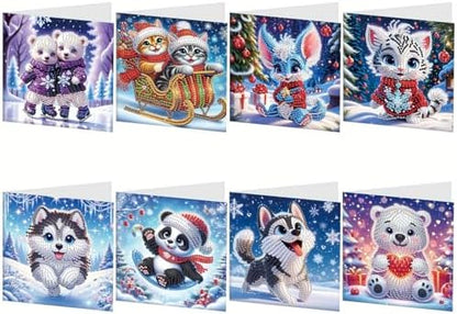 Tontut 8pcs Diamond Art Painting Greeting Card, Bear, Dog, Cat Animals 5D DIY Special Shape Diamond Painting Christmas Birthday Greeting Card Creative Gifts by Tontut