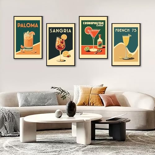 4 Pack Framed Paint by Numbers Kit for Adults, Retro Cocktail , 8 x 12 Inch - Image 2