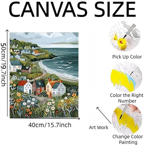 DOTSTART Paint by Numbers Kit for Adults Beginner,Peaceful Island by The Sea Adult Paint by Number Kits on Canvas,Painting by Numbers Easy Oil Painting,for Home Wall Decor15.7X19.7 Inch - Image 2