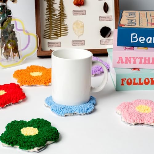 WATINC Punch Needle Coaster Kit - 6 Pattern DIY Craft for Beginners, Flower - Image 5