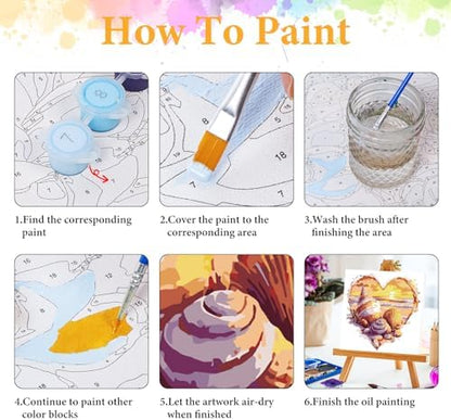 Framed Paint by Numbers Kit for Adults, Heart Seashell Beach Art 10x10 Inch - Image 6