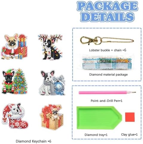 Sulunmo Diamond Painting Keychain Kits 5D DIY Diamond Art Pendants Double Sided Hanging Key Chains for Christmas Party Decoration DIY(6Pcs Christmas Dog Set-31) - Image 6