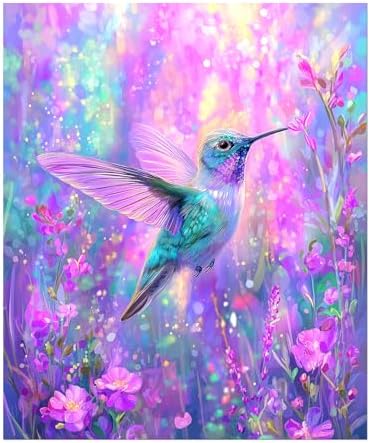 sdfkmlcdl Fantasy Hummingbird Diamond Art Kits for Adults, Surreal Blue Purple Flower Hummingbird Full Drill Diamond Painting Kits for Adults Beginners, Bird Lover Gifts, 9.8x11.8 Inch by Unknown