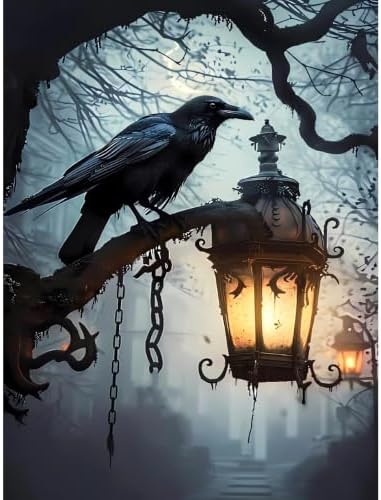 Gothic Crow Paint by Numbers Kit for Adults Framed Canvas Frameworkless by FairylandJinWenn