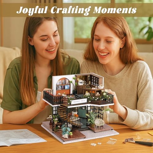 Flever Dollhouse Miniature DIY House Kit Creative Room with Furniture for Romantic Artwork Gift (Forest Teashop) - Image 5