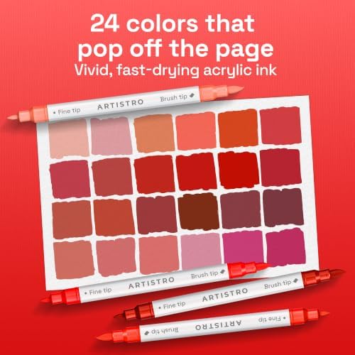 ARTISTRO 24 Red Tones Dual-Tip Acrylic Paint Marker Pens for Drawing - Image 2