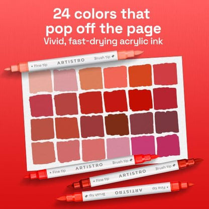 ARTISTRO 24 Red Tones Dual-Tip Acrylic Paint Marker Pens for Drawing - Image 2