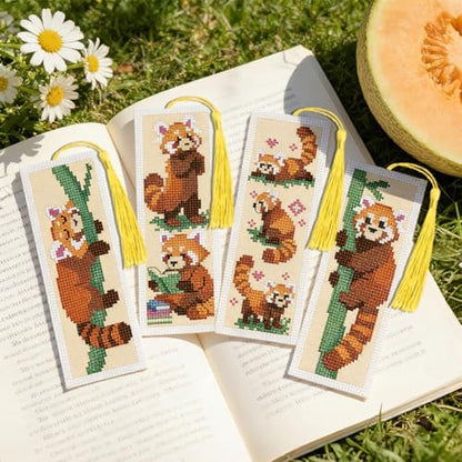 INFUNLY Red Panda Cross Stitch Bookmark Set Reading Pandas Stamped Embroidery Bookmark Kit Sleeping Red Panda Needlepoint Bookmarks Kit DIY Embroidery Bookmarks for Book Lovers Craft Gift - Image 5