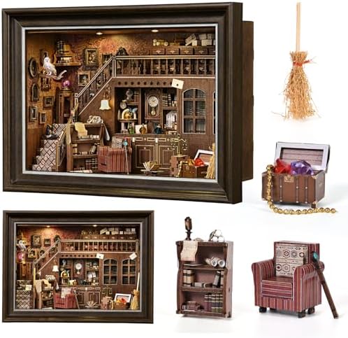 Book Nook Kit-3D Wooden Puzzle with LED Touch Control & Wall-Mountable Frame,DIY Miniature House for Beginners,Bookshelf/Tabletop/Wall Decor for Craft Lovers,Dollhouse Gift,Secret Attic - Image 2