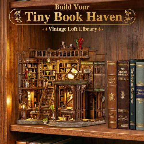DIY Miniature House Kit for Adults, Tiny Dollhouse Book Nook Kit Bookshelf Crafts Decor, 3D Wooden Puzzle, Gifts for Family Friends Adults Teens, Dream Book Loft - Image 2