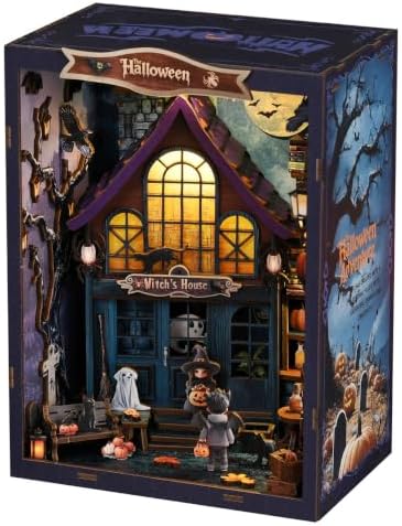Halloween Book Nook Kit with LED, DIY Miniature House Dollhouse Kit for Adults and Teens, 3D Wooden Puzzle Booknook Tiny House Bookshelf Halloween Decorations, Gift for Family, Friends by Unknown