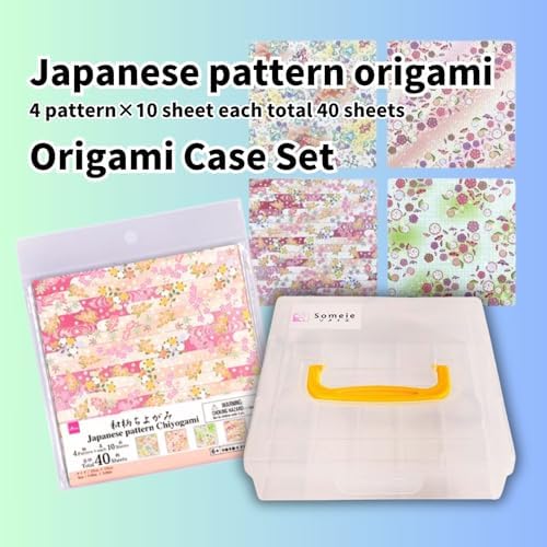 Someie｜Origami Paper for Kids｜Origami kit｜Kids Craft｜6 Inch (15cm) Origami Paper Storage Container ｜Japanese Pattern Sheets 4 Pattern×10 Sheet Each Total 40 Sheets (Japanese Pattern：flower) - Image 2