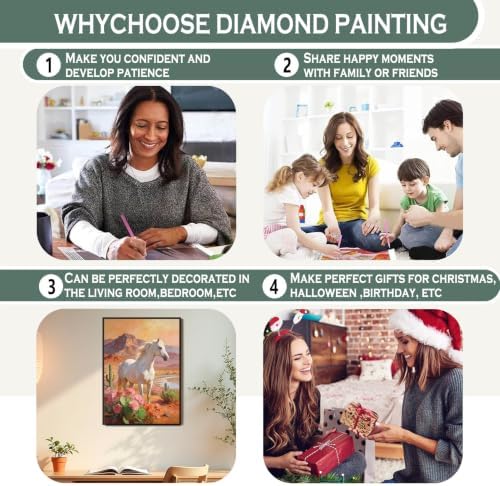 sdfkmlcdl Rustic Country Western Diamond Art Kits for Adults, Southwestern Boho Floral Cactus Horse Cow Skull Full Drill Diamond Painting Kits for Adults Beginners 4 Pack, 12x16 Inch - Image 7