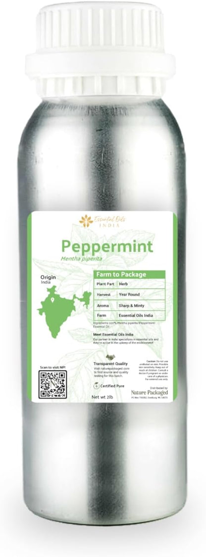 Nature Packaged Peppermint Essential Oil - Direct from Norex Flavours India - Steam Distilled - Aceite Esencial de Menta for Aromatherapy, Massage, Diffuser, DIY Candle and Soap Making - 2lbs