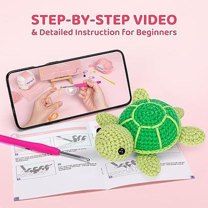 Mewaii Green Sea Turtle Crochet Kit for Beginners, 40% Extra Yarn - Image 3