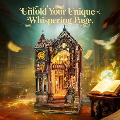FUNPOLA Magic Library Book Nook Kit – LED 3D Wood Puzzle with Infinity Mirror – DIY Bookshelf Decor, Miniature Craft Gift for Adults - Image 2