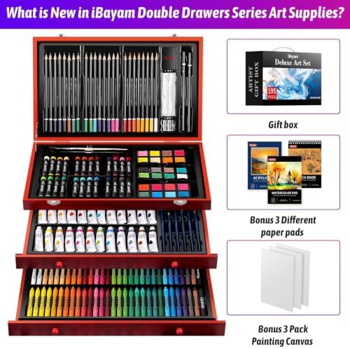iBayam Art Supplies, 195-Pack Deluxe Drawing Painting Kit, 3 Sketchbook Set - Image 4