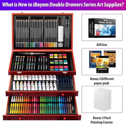 iBayam Art Supplies, 195-Pack Deluxe Drawing Painting Kit, 3 Sketchbook Set - Image 4