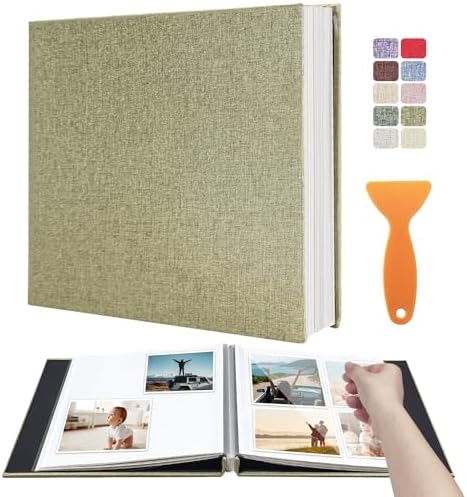 Large Photo Album Scrapbook, Holds 4x6, 8x10 Pictures, Self-Adhesive Pages for Baby, Wedding, Travel & Family Memories, Includes Metallic Pen & Scraper, Light Matcha DIY Memory Book for Gifts by HoneyTolly