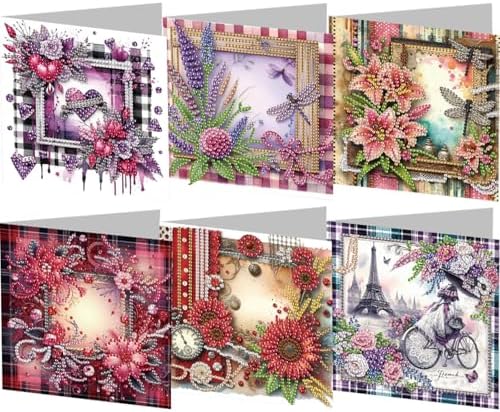 jinglinhh 6pcs Diamond Art Painting Dragonfly Lily Sunflower Love Rose Flowers Greeting Cards with Envelopes, DIY Card Making Kits for Adults, Diamond Art Postcards Christmas Cards Craft Gifts by Unknown