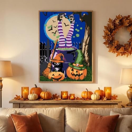 TCDZMYGS Halloween Paint by Numbers Kit for Adults-Witch,with Frame 10x12In - Image 2