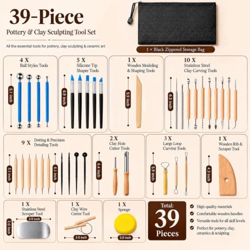 39PCS Pottery Tools Kit, Ceramic Tools, Clay Sculpting Tools (39Pcs) - Image 2