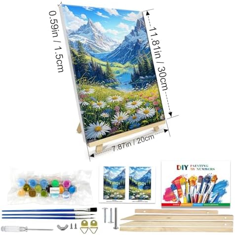 JOOZ Mountain Paint by Numbers Kit for Adults with Frame, Landscape Paint by Number with Easel, DIY Landscape Flower Adult Paint by Number Kits Framed Canvas for Home Wall Decor 8 x 12 Inch - Image 2