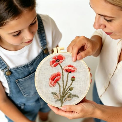 Vintage Flowers Embroidery Kits for Beginners Adults, Floral Hand Embroidery Starter Kit, Stamped Cross Stitch Kits DIY Needlepoint Kits for Beginners Adult, Embroidery Hoop, Thread and Video Tutorial - Image 5