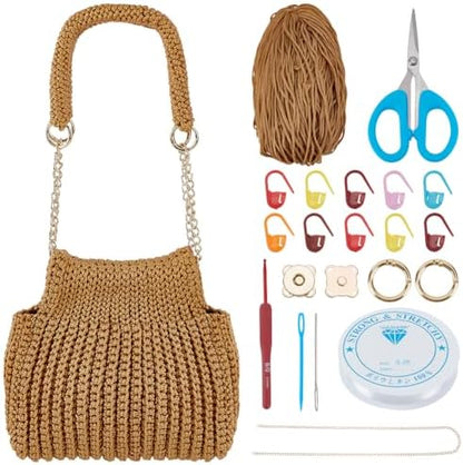 ACRNIGHEET Crochet Bag Kit for Beginners Adults Tote Bag Knitting Kit with Yarn and Hook Boho DIY Craft Kits Gift for Adults with Video Guide Tutorial Crochet Starter Kit (Khaki) by ACRNIGHEET
