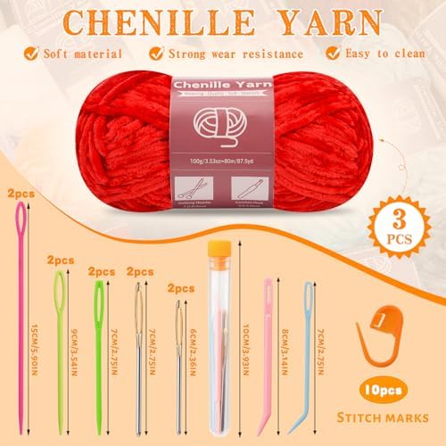 LUNARM Chenille Yarn 3 Pack 3.5oz Chunky Blanket Velvet Yarn 263 Yard - Image 2