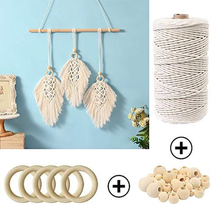 120pcs Macrame Kits for Beginners 3mm x 109yards Natural Cotton Macrame Cord with Wooden Beads & Rings,Wooden Sticks,Metal Rings Macrame Supplies Best for Macrame Plant Hanger - Image 6