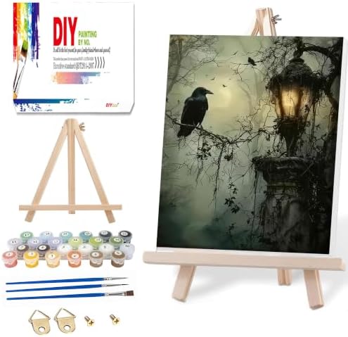 Ausanrl Gothic Framed Paint by Numbers Wooden Easel - Paint by Numbers Kit for Adults, Halloween Adult Paint by Number Kits on Canvas Framed, Gifts and Home Wall Decor 12x16inch by Ausanrl