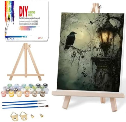 Ausanrl Gothic Framed Paint by Numbers Wooden Easel - Paint by Numbers Kit for Adults, Halloween Adult Paint by Number Kits on Canvas Framed, Gifts and Home Wall Decor 12x16inch by Ausanrl