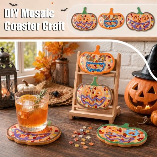 6PCS DIY Glass Mosaic Tiles for Crafts, Mixed Color, Halloween Pumpkin - Image 7