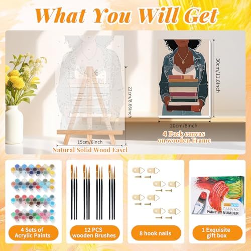 4 Pack Framed Paint by Numbers Kit for Adults, Book Lover, 8 x 12 Inch - Image 3