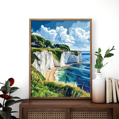 Alptiny Coastal Landscape Paint by Numbers Kit for Adults Beginner, Cliffside Beach Paint by Number Kits, DIY Seaside Oil Painting Kit for Relaxation & Home Decor, 16x20 Inch - Image 3
