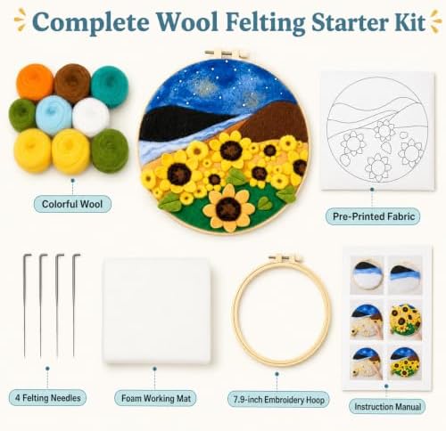 MZSMYKCH Needle Felting Kit – Beginner Wool Felting Set with Premium Needles, Wool Roving, Foam Mat & Step-by-Step Guide for Home Décor, Relaxing Hobby, and Creative Gift (Sunflower Design) - Image 3