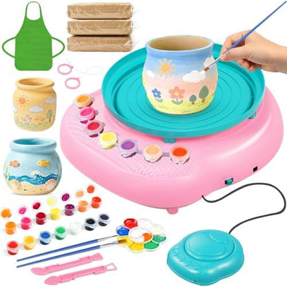 Weilim Pottery Wheel for Kids Beginners, Air-Dry Clay & Paint Kit Ages 6-12 by Weilim