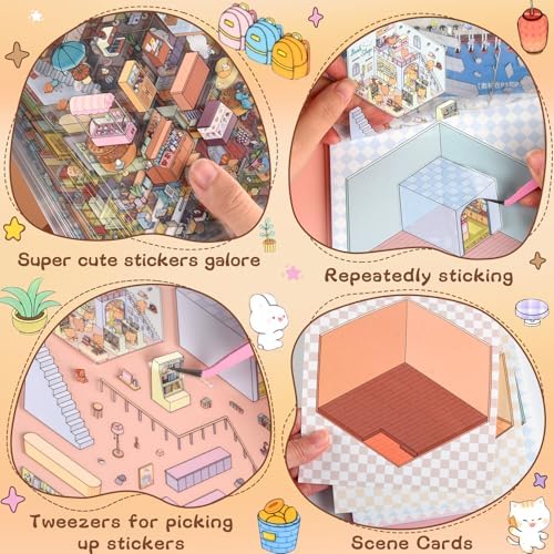 ASTARON 20 Sets DIY 3D Sticker Scene Book, Make Own Shop Room Relief Stress - Image 6