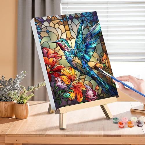 Hummingbird Paint by Numbers for Adults with Framed Canvas - Wooden Easel - Image 3