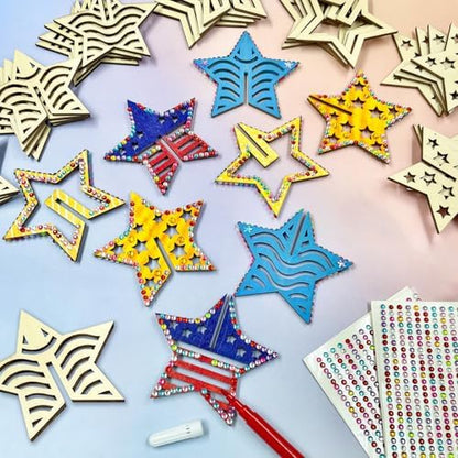KitsyKraft 32-Piece Wooden 3D Star Crafts Kit – 16 Pair Star-Themed DIY Wooden Blank Ornaments with 2 Diamond Stickers, Unfinished Wood Cutouts for Home Decor or Creative Projects - Image 2