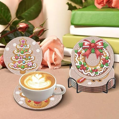 8 Pcs Diamond Art Coasters for Adults, 5D Diamond Painting Coasters Kit with Holder, Easy Christmas Diamond Painting for Beginners, DIY Gem Arts and Crafts Coasters Supplies for Home and Holiday Decor - Image 3