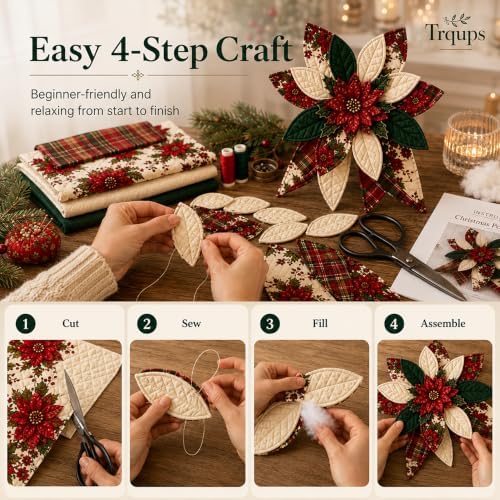 Trqups DIY Large Patchwork Bow Sewing Kit Farmhouse Fabric Folded Flower，#D - Image 6