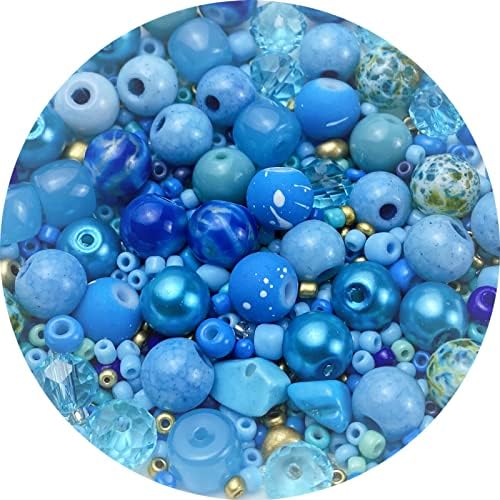 Assorted Glass Resin Beads Multi Size Colors Smooth Cracked Gravel Millet Spacer Beads for Bracelets Necklace Earring DIY Jewelry Making Craft(Lake Blue Series) by ChooseBeadsChooseHonkoolly