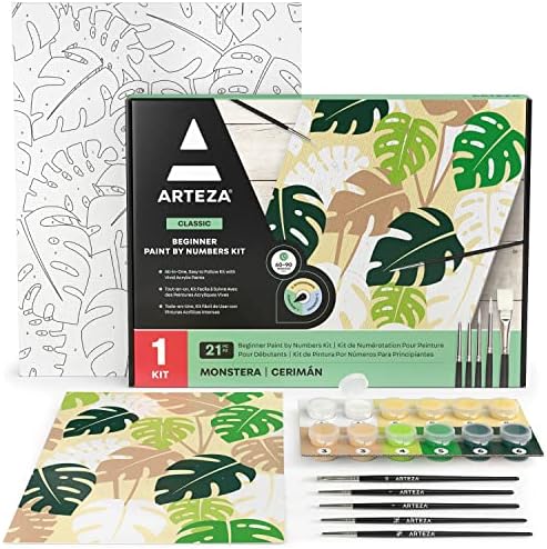 ARTEZA Monstera Paint by Numbers for Adults, 12 x 16 in, 21-Piece Kit by ARTEZA