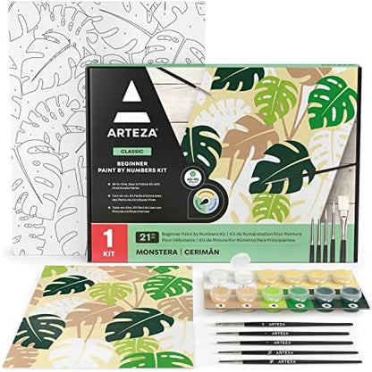 ARTEZA Monstera Paint by Numbers for Adults, 12 x 16 in, 21-Piece Kit by ARTEZA