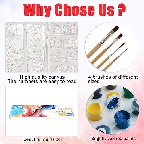 Ycydilirab 2 Pack Bookshelf Paint by Number Adult(with Gifts Box)-Paint by Number Canvas for Adults Bookshelf,Painting by Numbers Kit on Canvas Perfect for Gifts Home Wall Decor(40x50cm) - Image 5