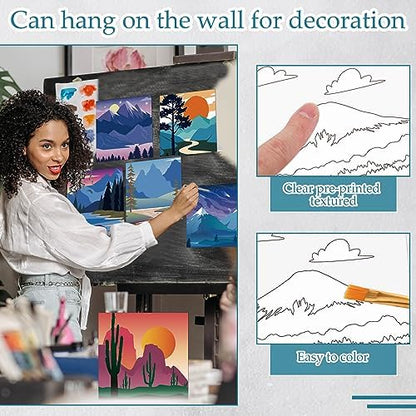 Ctosree 12 Sets Pre Drawn Canvas Sip Paint Kit,Landscape,8 x 10 in - Image 5
